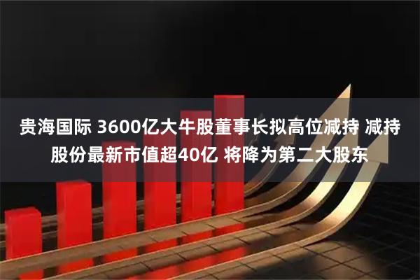 贵海国际 3600亿大牛股董事长拟高位减持 减持股份最新市值超40亿 将降为第二大股东